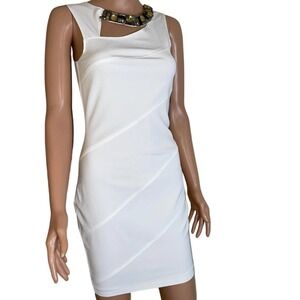 NEW Maria Bianca Nero dress bandage white form fitting bodycon jeweled neckline